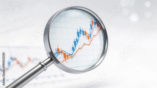 Magnifying glass over financial chart