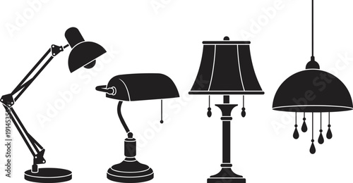 Classic and modern lamp silhouettes set, decorative lighting fixtures isolated for interior design and home decor