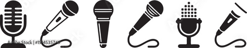 Microphone Icon Set Flat and Outline Vector Collection