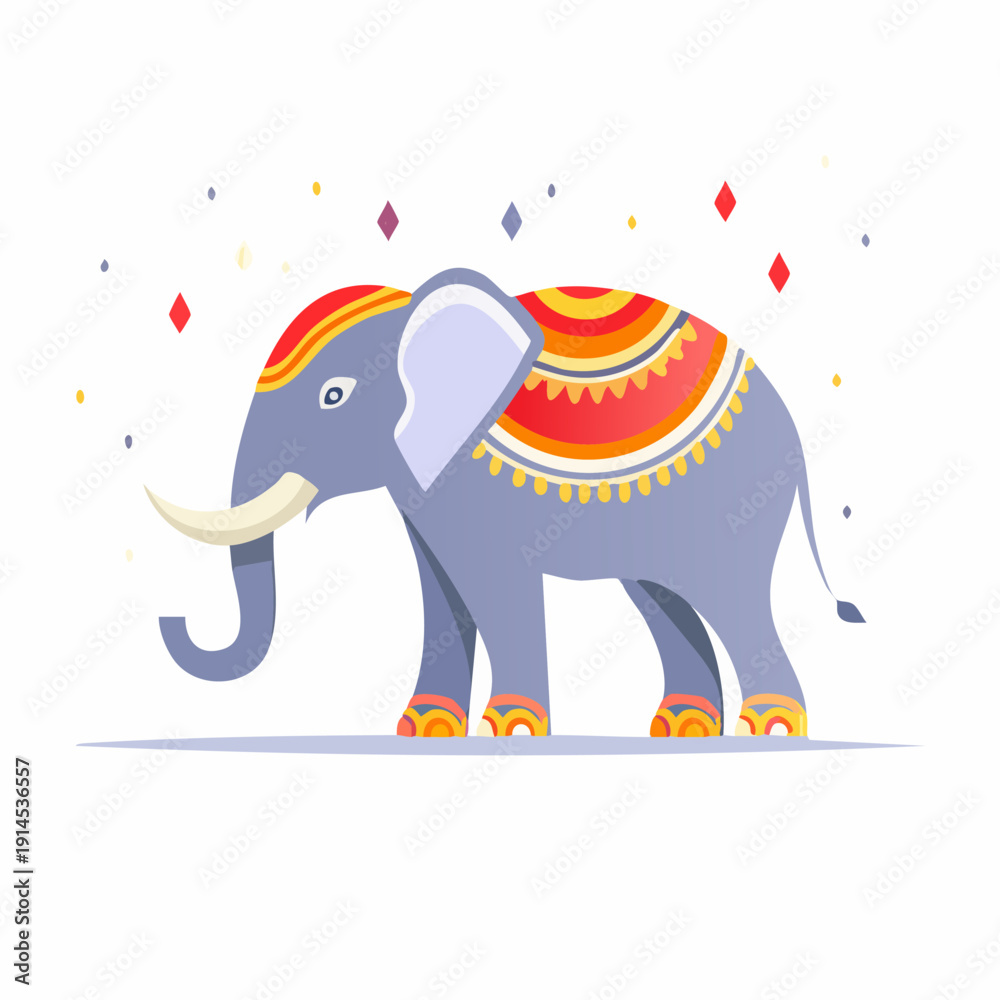 Fototapeta premium Decorated elephant illustration with vibrant colors and intricate details.
