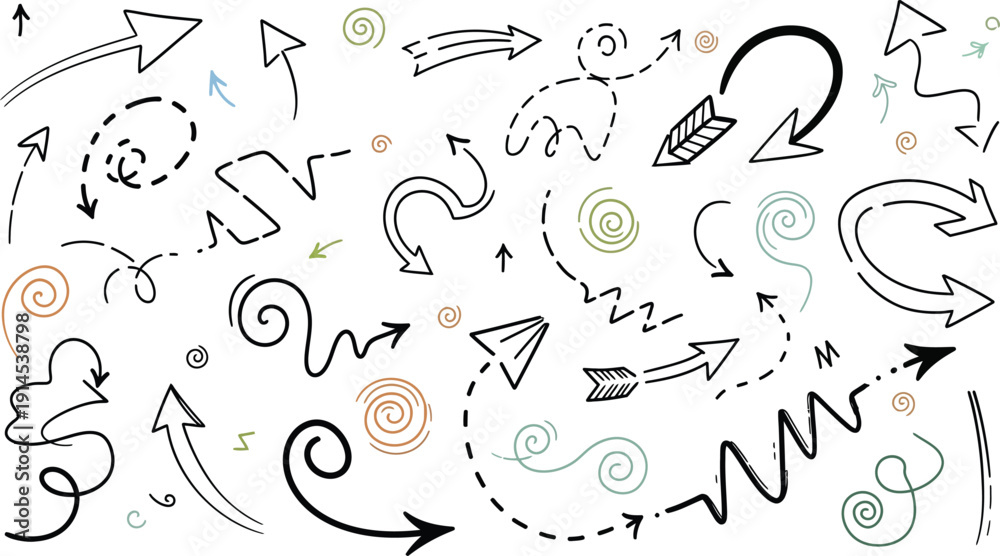 Obraz premium Collection of hand drawn arrows and directional symbols