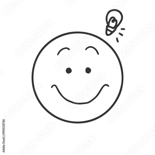 Smiling and Inspiration face icon　ひらめきと笑顔のシンプルな手書き表情アイコン