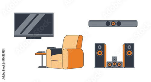 Home Theater Line art colorful modern abstract style illustration