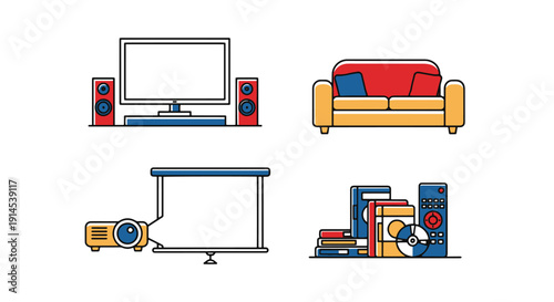 Home Theater Line color art flat style abstract modern illustration