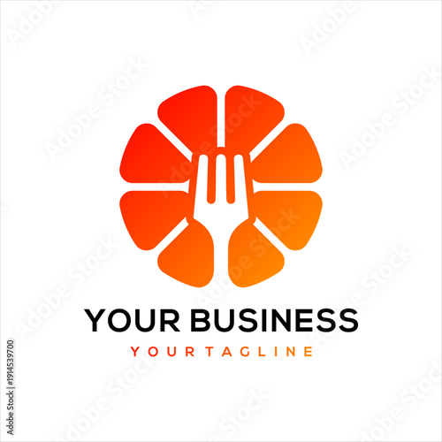 A logo that combines a fork and a slice of orange. This logo is perfect for a food business.