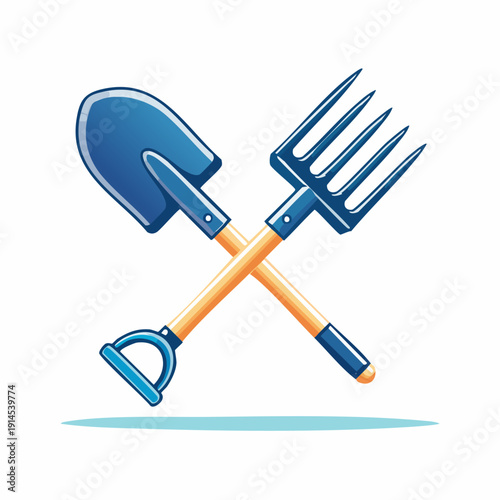 Crossed Shovel and Pitchfork Garden Tools Illustration.