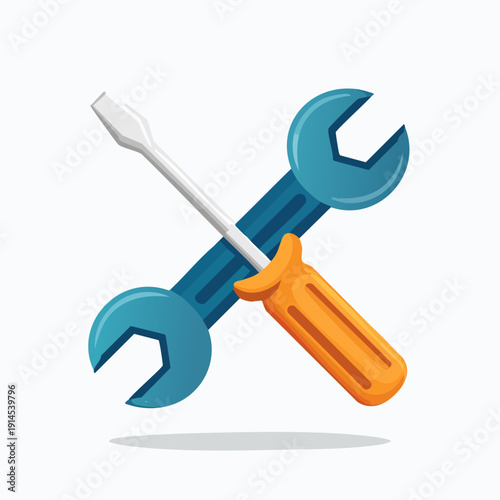 Crossed Wrench and Screwdriver Tools for Repair and Maintenance.