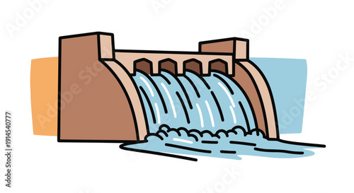 Hydropower Line art outline illustration modern soft tone
