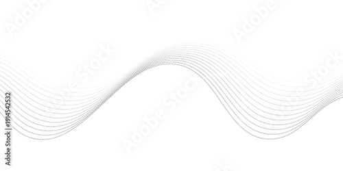 Flowing dots particles wave pattern halftone gradient curve shape isolated on transparent background. Vector in concept of technology, science, music, modern flowing geometric backdrop.