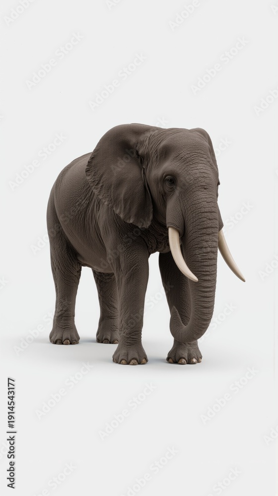 Obraz premium African elephant standing in side profile with textured gray skin and visible tusks