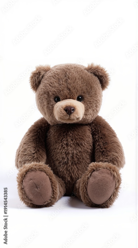Fototapeta premium Dark brown teddy bear with stitched features and soft fur texture