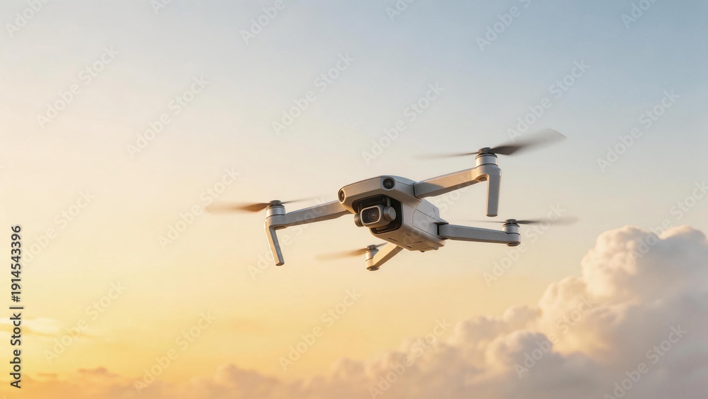 Fototapeta premium Drone flying in sky with clouds