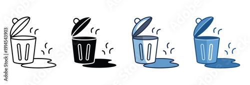 Landfill icon set multiple style collection, vector icons representing garbage disposal