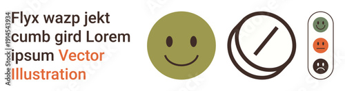 Emotion tracking, feedback systems, user interface, mental health, mood monitoring, mobile apps. A happy face, neutral symbol and slider with emoticons. Emotion tracking and feedback systems concept