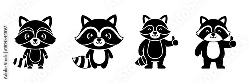 Collection of Charming Raccoon Character Vector Illustrations with Thumbs Up Gestures