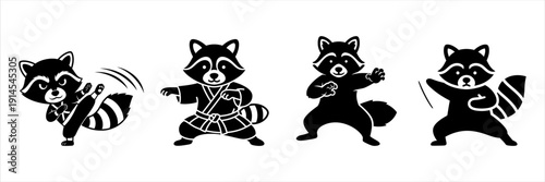 Cute Raccoons Practicing Martial Arts in Dynamic Poses