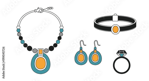 Jewelry Set Line art abstract smooth elegant illustration