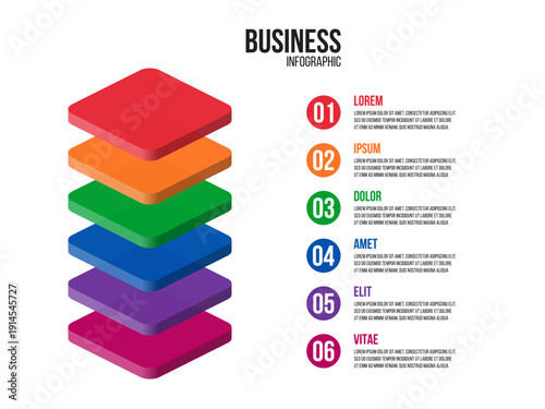 6 steps 3d multy layers chart, step by step diagram inforgaphic, report or presentation vector template, business process illustration