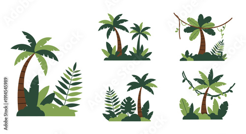Jungle Line art filled flat design simple creative color illustration