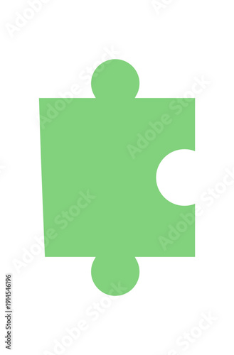 Flat jigsaw puzzle piece silhouette in green. A simple depiction of a puzzle component for table games and boardgame activities. Perfect for toy designs, childhood play, and leisure concepts. Clean