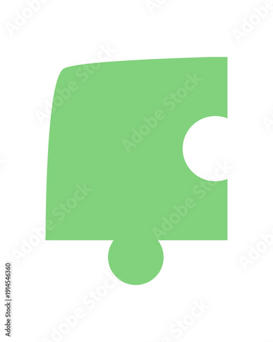 Green jigsaw puzzle piece in flat silhouette style. Puzzle tile for boardgame or table game as part of a fun hobby. Creative piece for play, leisure, or children activity, graphic element, playful