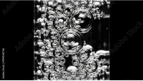 Abstract Macro Bubbles Close-up: Sparkling Spheres in Liquid