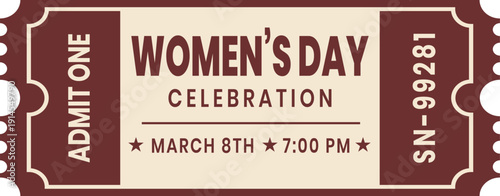 Vintage International Women's Day Event Ticket Template with Retro Design
