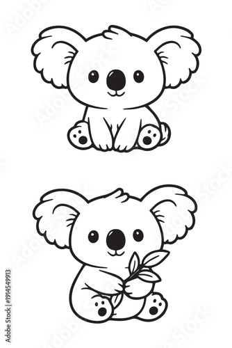 A vector cute cartoon of two baby koalas with different happy expressions, designed with playful style to show fun forest life, joy mood, and adorable animal art.