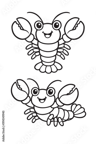 A vector cute cartoon of two lobsters with different happy expressions, designed with playful style to show fun ocean life, joy mood, and cheerful sea animal art.