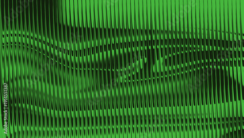 Canvas Print Green digital waveform with vertical lines and wavy pattern