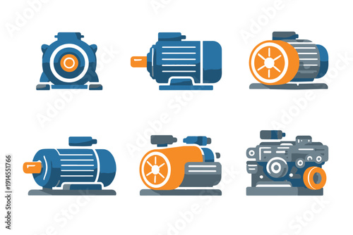 Industrial Electric Motor and Engine Icons Set