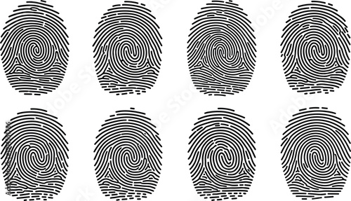PrintFingerprint icon set, biometric identification silhouettes, human t