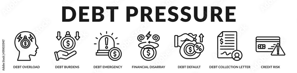 Ταπετσαρία Debt pressure management banner highlighting financial stress scenarios and stru