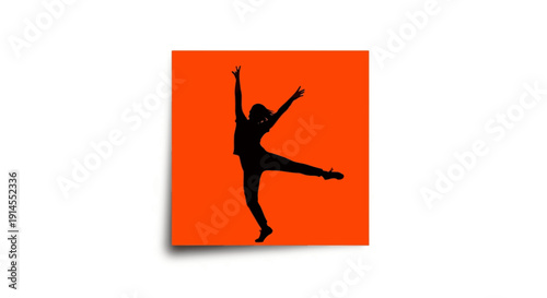 Dynamic dancer silhouette illustration on vibrant orange background, energetic pose, vector art, creative expression, Whisk reference, studio shot