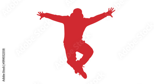A person jumping in the air, captured from behind silhouette style vector illustration.