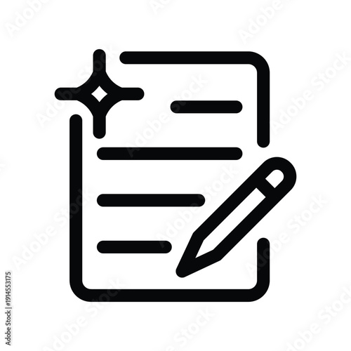 Ai Content Writer Simple Minimalist Outline Icon with Generated Text Document and Pen Isolated on White. Vector illustration