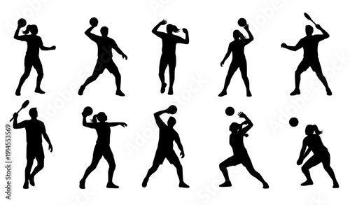 Minimal volleyball player silhouette icon set vector