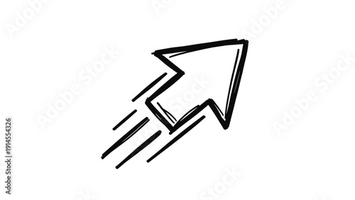 A simple black and white vector graphic of a speeding arrow pointing upwards with motion lines