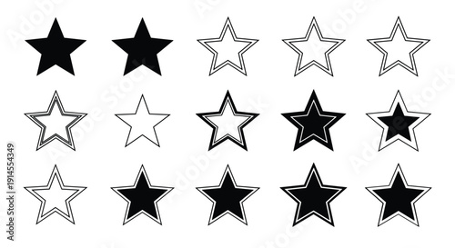 Vector Illustration Set of Star Icons for Rating Feedback Quality Review Success Awards Night Celestial Magic and Minimalist Web Graphic Design Projects