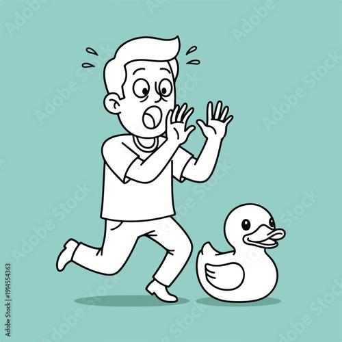 Man Running Away from Duck in Surprised Fear
