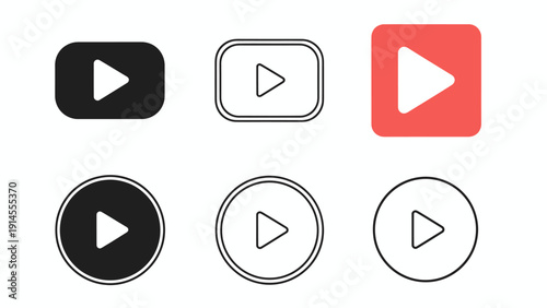 Assorted Play Button Icon Set with Diverse Styles for UI Design and Multimedia Interfaces.