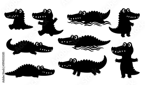 Cute Cartoon Crocodile Vector Collection – Playful Alligator Characters Set Isolated on White