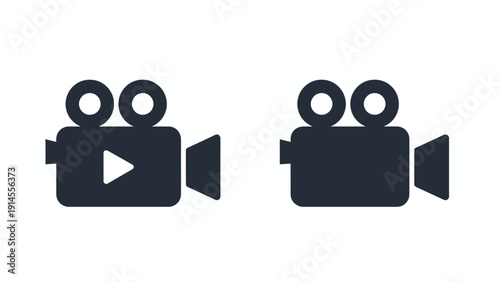 Pair of dark video camera icons for graphic resources.