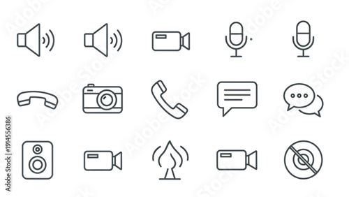 Collection of black and white vector icons for UI design and digital interfaces.