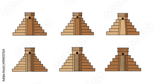 Mayan Pyramid Line soft tone color illustration