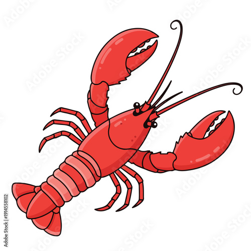 Lobster cartoon character with open claws on white background