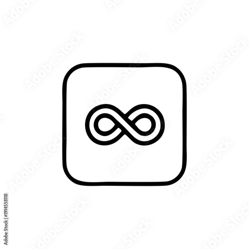 Black line art of an infinity symbol enclosed in a rounded square on a white background.