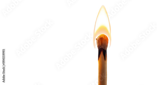 A burning matchstick with a flame on top isolated on transparent background