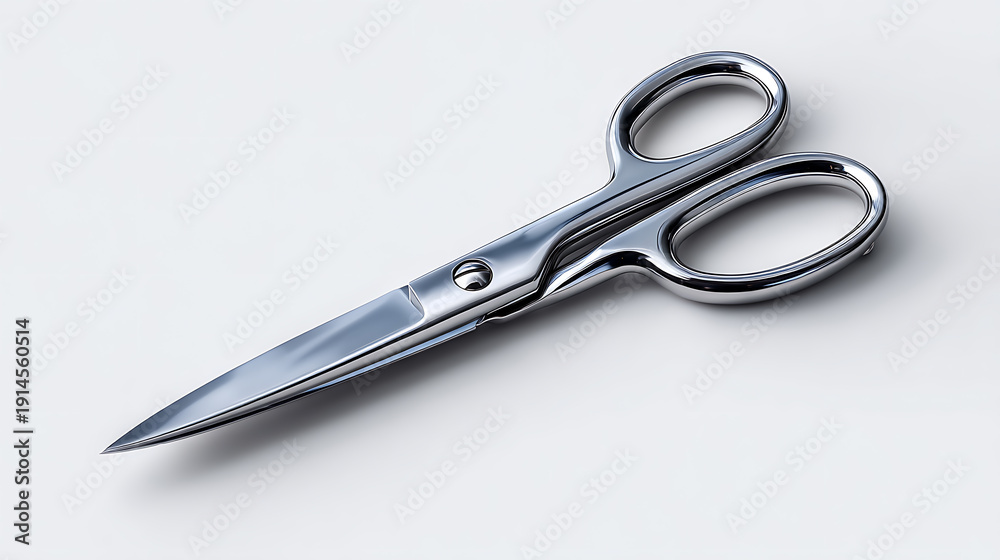 Obraz premium A close-up shot of a pair of scissors, highlighting its sleek metallic design and sharpness. The object is isolated, drawing attention to its form and function