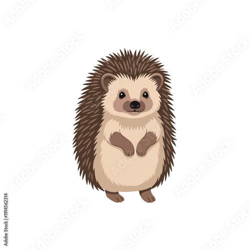 Cute Cartoon Hedgehog Standing Upright on White Background